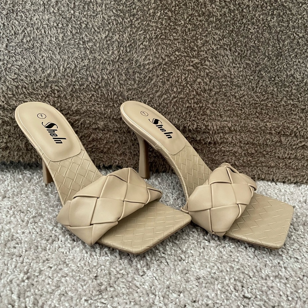 Shein Square Toe Heels in tan